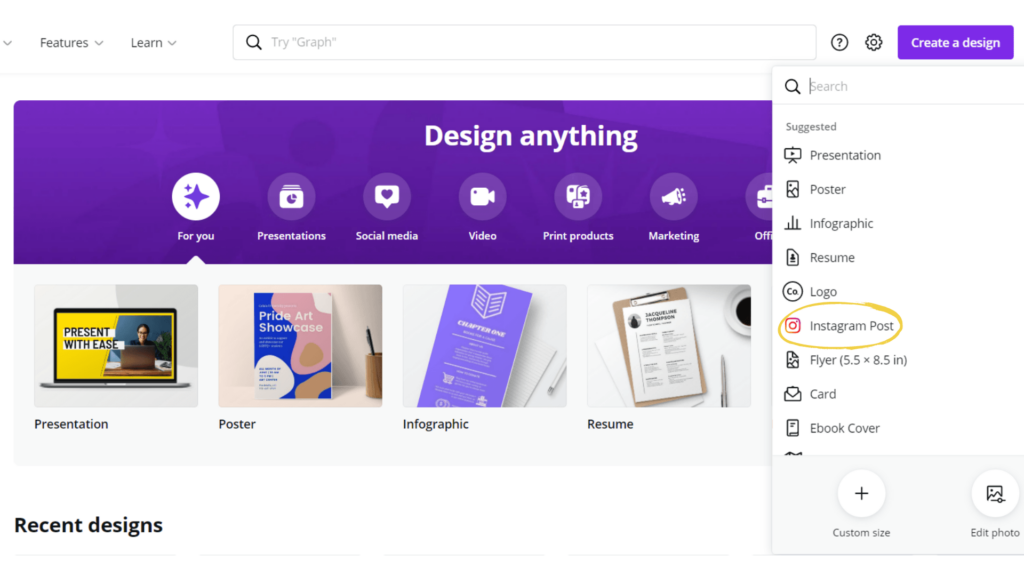 image of canva homepage