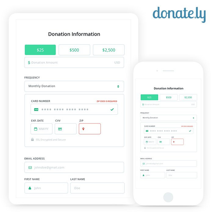 donation form shown on tablet and mobile